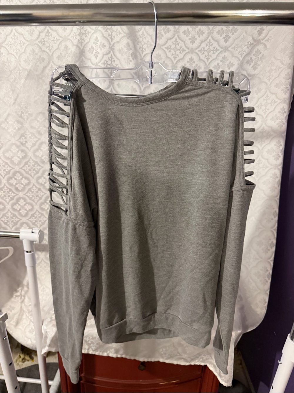 Forever 21 Gray Cold-Shoulder Ladder Cutout Sweatshirt